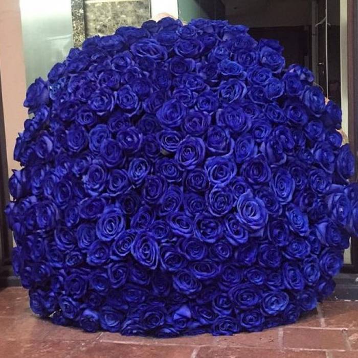 201 синяя роза в букете с упаковкой R925